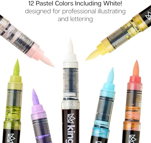 KINGART Acrylic Paint Markers Brush Tip, 12 Pastel Colors. Water-based, no-bleed, waterproof pens with automatic ink control for rock, egg, wood, fabric, glass & DIY crafts