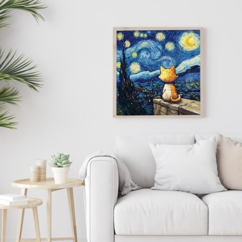 VeGuude Diamond Art Kits for Adults Starry Night Cat Diamond Painting Kits