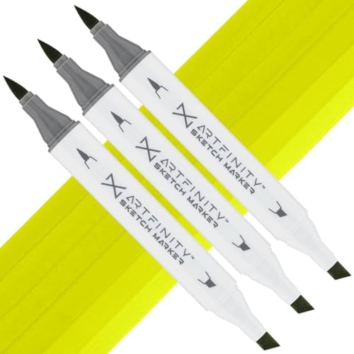 Artfinity Sketch Markers - Set of 3 - Lime Peel YG3-4, Vibrant, Professional, Dye-Based Alcohol Markers for Artists, Drawing, Travel, & More