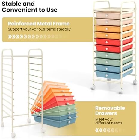 COSTWAY 10-Drawer Rolling Storage Cart, Utility Mobile Trolley