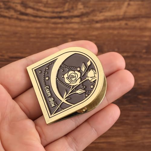 Dizdkizd Vintage Metal Clip for Journals, Planners, Notebooks, Brass Colored Book Clip Little Binder Clip for Page Holder, Book Mark - Moon and Rose