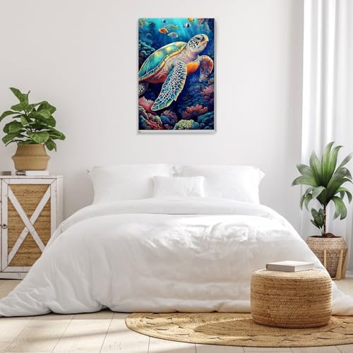 Bowetile Framed Paint by Numbers Sea Turtle for Adults Beginners, Adults' Paint-by-Number Kits, Easy Adult Paint by Number Kits on Canvas, Acrylic Animals Number Painting for Home Decor, 8x12in