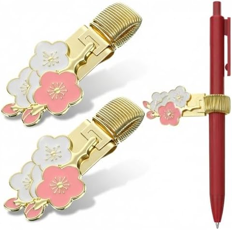 2pcs Pen Clip for Notebook Metal Loop Holder Journal Accessory Floral Spring Pencil Organizer Pocket Decorative Writing Tool