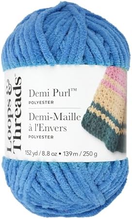 Loops & Threads Demi Purl Yarn – Super Bulky 100% Polyester, Soft Plush Chenille Yarn for Knitting & Crochet, Ideal for Blankets, Hats, Scarves & Crafts, Navagio Bay