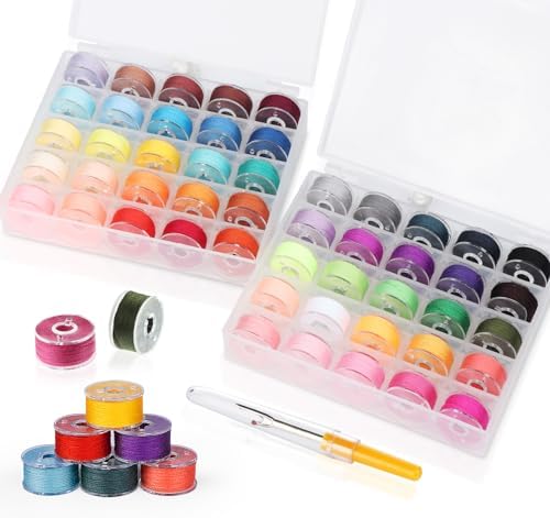50 Colors Sewing Bobbins Thread with Bobbin Box, SizeA Class15