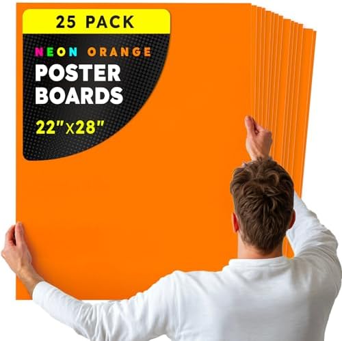 Hygloss Medium Poster Board 22x28 - 25 Neon Orange Single Color Bulk Pack - 10 Pt. Thickness Colored Poster Board Paper for Projects, Signs, Displays - Posterboard Multipack 22" x 28"
