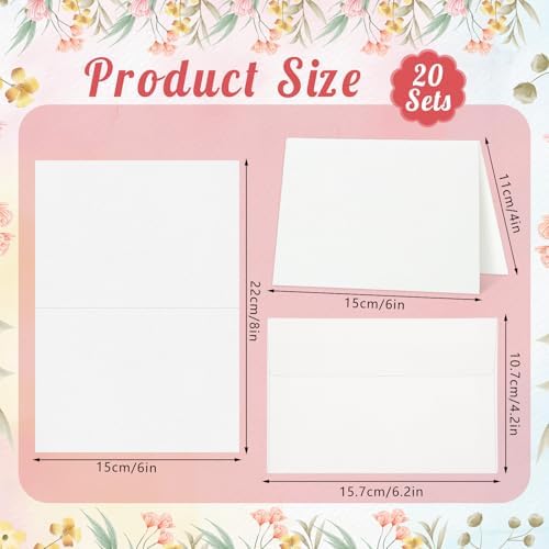 20 Sets Watercolor Cards with Envelopes, 4x6 Folded, 140Lb Cold Press