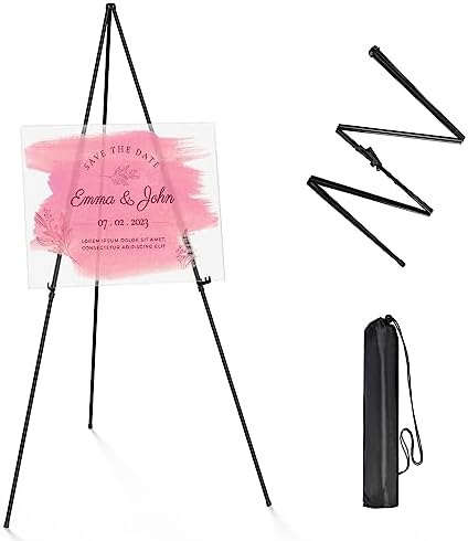 Thicken Display Easel Stand for Wedding - 63" Instant Tripod Collapsible Portable Sturdy Floor Easel - Easy Folding Adjustable Poster Metal Stand for Signs, Display Show, Artist, Art, Painting - Black