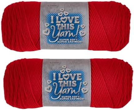 Hobby Lobby I Love This Yarn, 100% Acrylic, 270 Fire Red, Set of 2