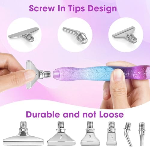 Ergonomic Diamond Painting Art Pen Accessories Kits with 6 Metal Tips, 6 Painting Glue Clay, Roller,Multi Placer Tips for DIY Crafts