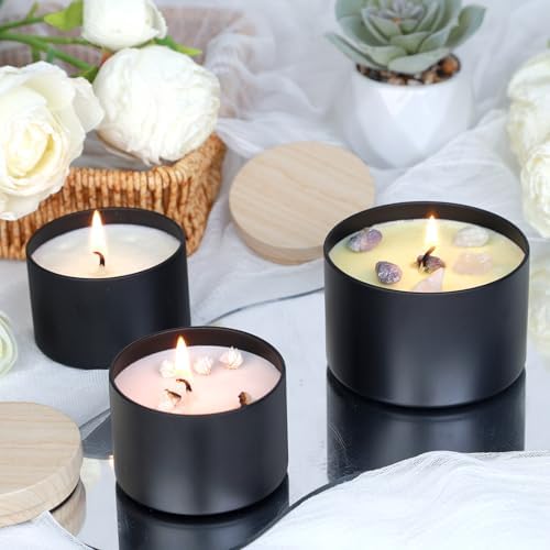 CONNOO 24 Pack - 12pcs 8oz & 12pcs 4oz Black Candle Tins with Lids