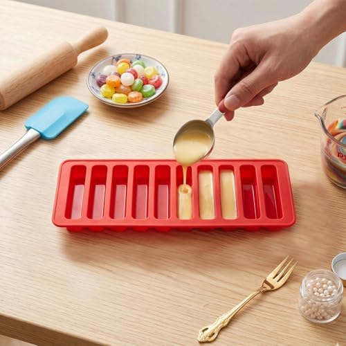 10 Cavity Long Stick Silicone Candy Chocolate Molds Set Of 4