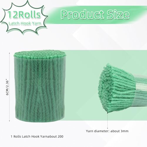 AKZYTUE 12 Rolls Latch Hook Yarn, Precut Rug Yarn for Latch Hook Kits, Crochet Yarn Bundles for Latch Hook Rug Making, DIY Tapestry Crafts for Adults & Beginners,Christmas Green