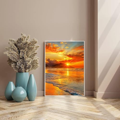 RYMILIE Sunset Diamond Art Kits for Adults Diamond Painting Kit 12x16in | 5D Beach Scenery Diamond Art Painting Kit for Beginners, DIY Full Round Drill Gem Art Crafts for Home Wall Decor Gift