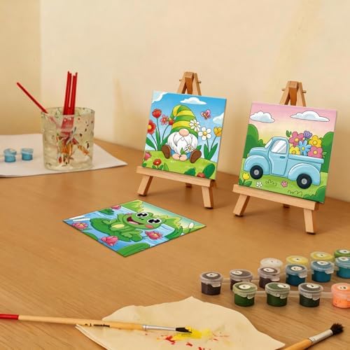 Anseal 12 Packs Pre Drawn Canvas to Paint, 4" X 4" Spring Pre-Printed Paint Party, Pre Stretched Canvas Outline Painting Boards for Paint Lovers, Party Favor