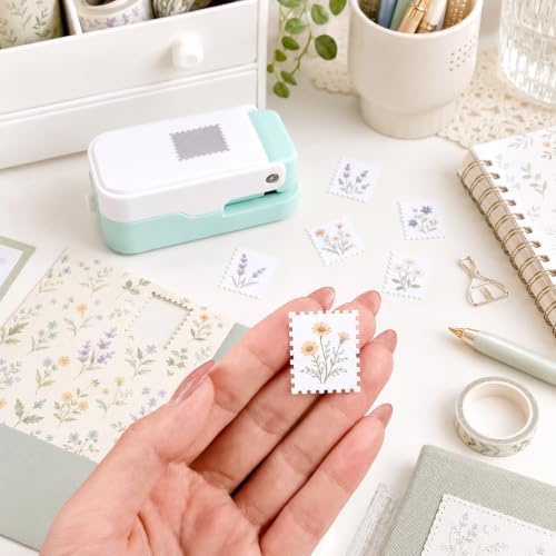 CYFUN DESIGN Stamp Punch, Stamps Cutter, Postage Stamps Punch, Stamp Puncher for Journaling, Lever Craft Hole Puncher, Perforated Craft Punches for Junk Journal & Scrapbooking Crafting Tools (Green)