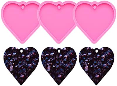 3pc Shiny Heart Resin Silicone Keychain Mould Crafts Epoxy Resin Art DIY Charms Mold with 10PC Key Ring(DY0136+DY0136+DY0136)