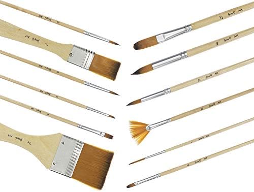 24 Pcs Artist Paint Brush Set with Free Carry Pouch for Watercolor, Acrylic, Oil and All Media, Suitable for Canvas, Paper, Ceramic, Golden Nylon Hair, Wood Handles JQ-B24