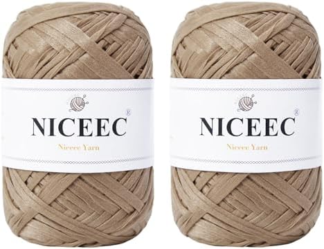 NICEEC 2 Skeins Soft Tape Yarn-Khaki