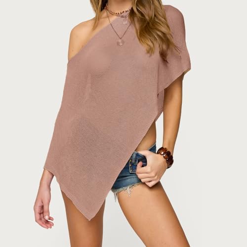 Women Sheer Poncho Shawl Top Lightweight Knit Pullover Beach Cover Up Tops