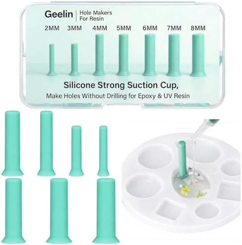 Geelin 35pcs Hole Maker for Resin, 7 Sizes(2/3/4/5/6/7/8mm) Silicone Makers | Make Holes Without Drilling for Epoxy UV Resin, Holes Tools for Jewelry Making, DIY Craft Pendant Decoration, Keychain