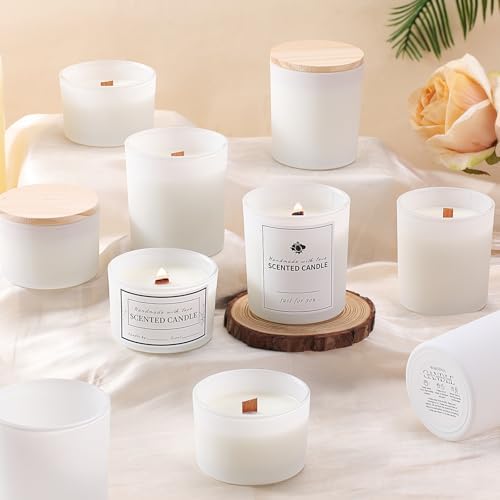 Forsted White Candle Jars with Lids, 16 Pcs Containers for Making Candles