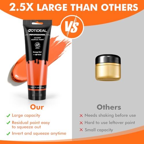 GOTIDEAL Orange Acrylic Paint, Orange Red Paint (250ml / 8.45oz) Tube