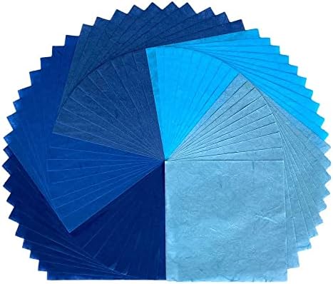 Natural Fiber Mulberry Paper Sheets 6 x 6 Inches, 50 PCS Handmade Craft Paper for Origami, Scrapbooking, Card Making, DIY Decoration, Mixed Media Art (Ocean Blue Tone, 6x6 Inch)