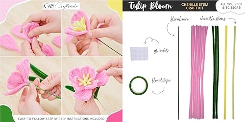 WeVeel Chenille Stem Flower Craft Kit for Adults – Create 6 Colorful Blooms (Lily, Rose, Calla Lily, Tulip, Gerbera & Daisy) – Relaxing DIY Arts & Crafts Kit with All Supplies