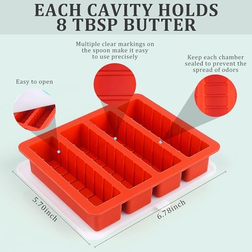 2Pcs Silicone Butter Tray with Lid, Non-Stick Silicone Butter Mold with Lids for Making Butter, Standard Butter Mold Size for Homemade Butter (Standard with Scale Markings(Lid))