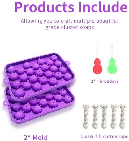 2 Pcs Silicone Soap Molds, DIY Grape Soap Making Kit for Beginners, Grape Soap Molds for Gift, Home Decor (Without Soaps) (Purple)