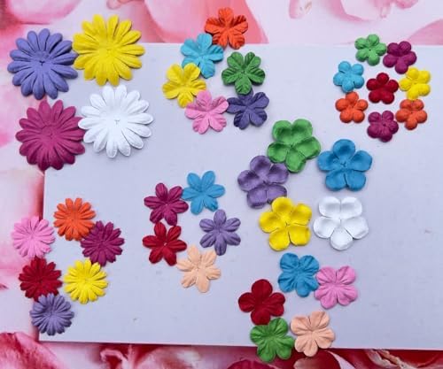 100 Pcs Handmade Mixed Flowers Mulberry Paper Flowers 18 mm - 1.5 Inch Scrapbooking Wedding DIY Craft Supplies Card. (Mixed 10 Coloes).