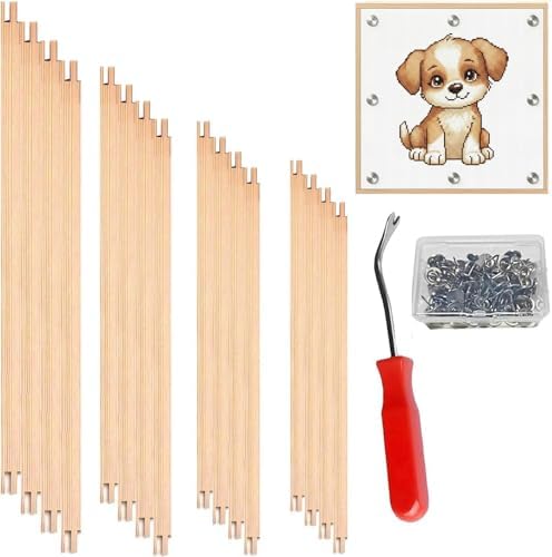 16 Pcs 4 Sets Stretcher Bars for Needlework Canvas Stretcher Bars 10 Different Size Combinations Embroidery Stretcher Bars for Cross Stitch Frame Set with Thumbtack and Remover Tool(Large Size)