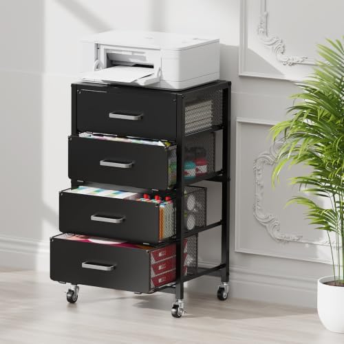 4-Drawers Metal Rolling Cart, Utility Storage Cart with Wheels