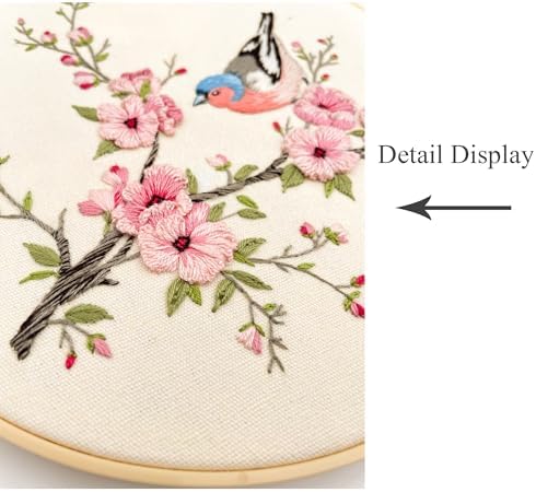 Silentsea Bird & Pink Blossoms Embroidery Kit – All-Inclusive DIY Cross Stitch Set with Pre-Printed Fabric, Threads, Needle, and Hoop for Adults – Perfect for Craft Lovers & Relaxation