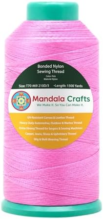 Mandala Crafts Size 69 210D T70 Pink Bonded Nylon Thread, 1500 YDs