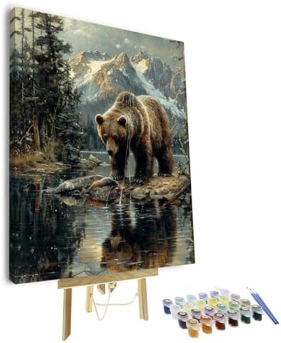 TUMOVO DIY Painting by Numbers for Adults, Bear Paint by Numbers, 16x20 Inch Adults Paint by Number Kits for Beginners on Canvas, Color by Number Art Craft Kits(Framed)