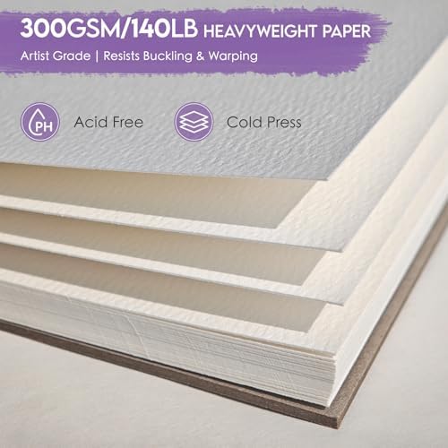 KOVIEDE 100% Cotton Watercolor Paper Pad 9"x12" (3 Pack, 30 Sheets Each)
