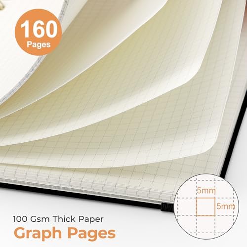 AHGXG Graph Grid Paper Notebook, 160 Pages, A5 Medium Size (5.7'' x 8.3'')