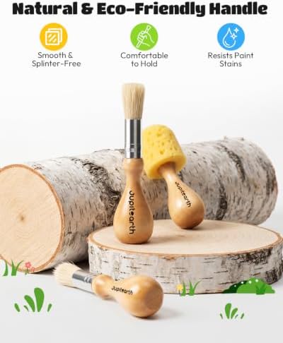 JUPITEARTH Natural Wood Handle Paint Brushes for Kids, 6-Pack