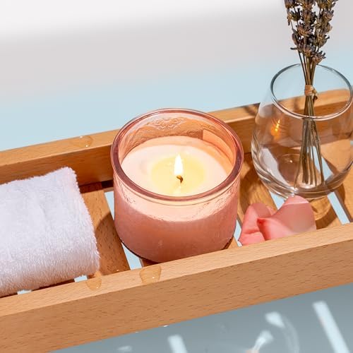 10 oz Pink Mandala Glass Candle Jars with Bamboo Lids, 9 Pack