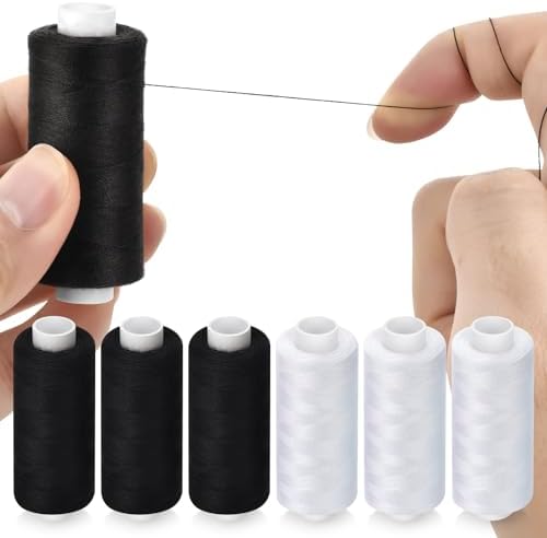 6 Pcs Sewing Thread Kit, 400 Yards Each Spool 402 Polyester Thread with Sewing Needle & Threader, Sewing Threads for Sewing Machine, Hand Stitching, Embroidery