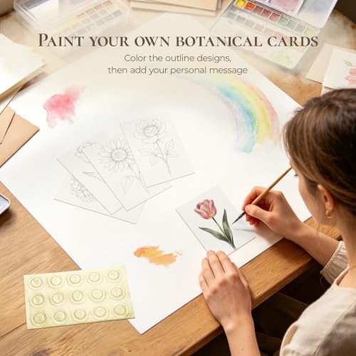 Vienrose Botanical Watercolor Cards with Envelopes 30 Pack 4x6