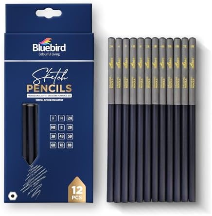 BLUEBIRD Sketch Pencils Set of 12 (2H–8B) – Drawing Pencils for Sketching, Art Supplies for Adults & Teens, Ideal for Drawing Art, Sketching, & Shading