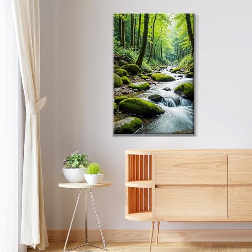 JOOZ Paint by Numbers Kit for Adults with Frame Landscape Paint by Number with Easel Forest Adult Paint by Number Kits Framed Canvas Tree Oil Painting Kits for Gift Home Wall Decor 8x12 Inch