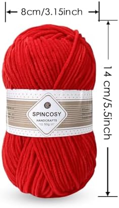 Skinny Chenille Yarn, 2 Pack of 50g/120 Yards Fluffy Soft Polyester Crochet Yarn Sutible for Colorful DIY Crafts Blankets Plush Dolls (Bright Red)