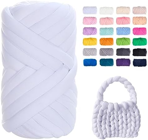 JeogYong Chunky Yarn for Hand Knitting, 0.55lb/10 Yards Arm Knitting Bulky Giant Tubular Yarn for Bags, Baskets, Pillows, Pet Nests, DIY Crafts (White)