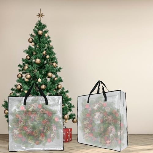 6 Pack Clear Storage Bags with Zipper and Handles, Blanket Bags For Closet Storage, Moving and Packing Supplies for College, Underbed Storage Organizer for Clothes Pillow Bedding Christmas Wreath
