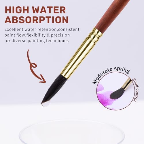 Watercolor Brushes, Paint Brushes for Artists 6pcs - Pointed Rounds Cat Tongue Oval Wash Dagger for Watercolor Gouache Acrylic Inks Painting
