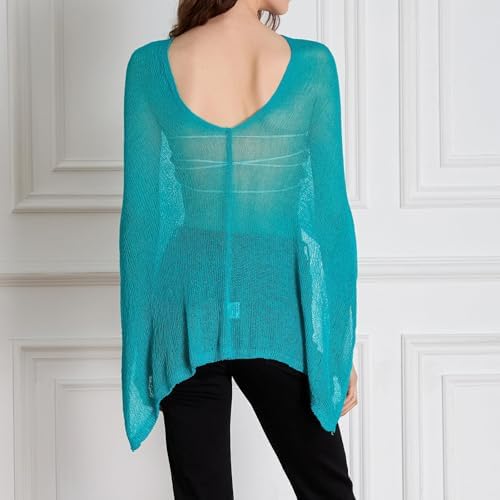 Women Sheer Poncho Top Knit Crochet Irregular Shrug Bolero Shawl Lightweight See Through Beach Cover Up
